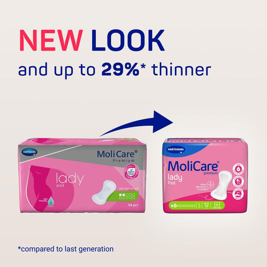 Molicare Lady Pad 2 Drops Discreet Incontinence Pads For Women With Light Bladder Weakness, Odour Neutraliser, Extra Leakage Protection, Advanced Skin Protection, 12 Pieces