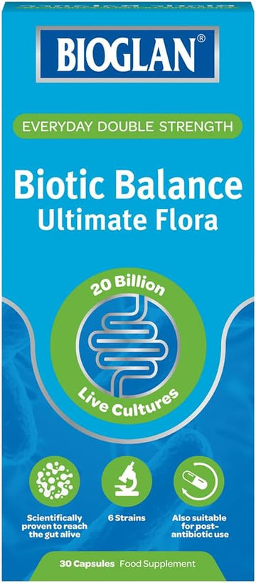 Bioglan Biotic Balance Ultimate Flora | 20 Billion | Cfu | 6 Strains | Live Bacteria | 30 Capsules
