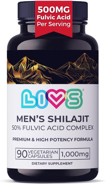 Livs Men’S Shilajit Fulvic Acid Complex - Pure Himalayan Shilajit Capsules | 1,000Mg Of Himalayan Extract Per Serving, 500Mg Of Fulvic Acid Per Serving, 90 Count