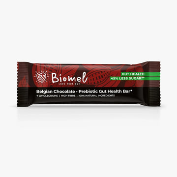 Biomel Prebiotic Gut Health Bars - Natural Ingredients - High Fibre - 45% Less Sugar - 12 Bars (Belgian Chocolate)