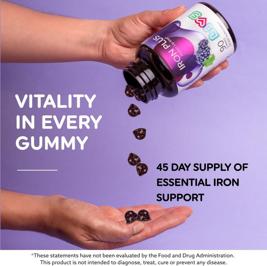 Livs Iron Plus Gummy Vitamin | Iron With Vitamin C | Made In Usa | Gummies For Adults & Kids | All-Natural, Gluten-Free, Non-Gmo & Vegan Supplement Gummies | Grape Flavored, 90 Count