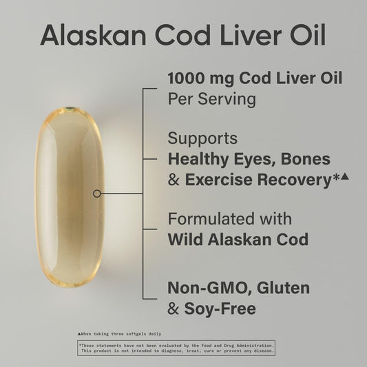 Sports ResearchĀ® Omega-3 Wild Alaskan Cod Liver Oil 1000Mg With Vitamins A (1000 Iu) & D3 (400 Iu) - Burpless, Bovine Free, Non-Gmo, & Msc Certified Sustainable - 120 Softgels
