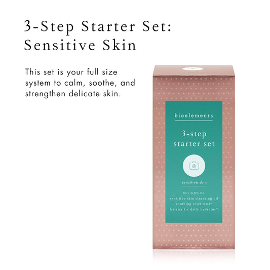 Bioelements 3-Step Starter Set: Sensitive Skin - Includes Cleansing Oil, Soothing Reset Mist Toner & Barrier Fix Daily Hydrator Moisturizer