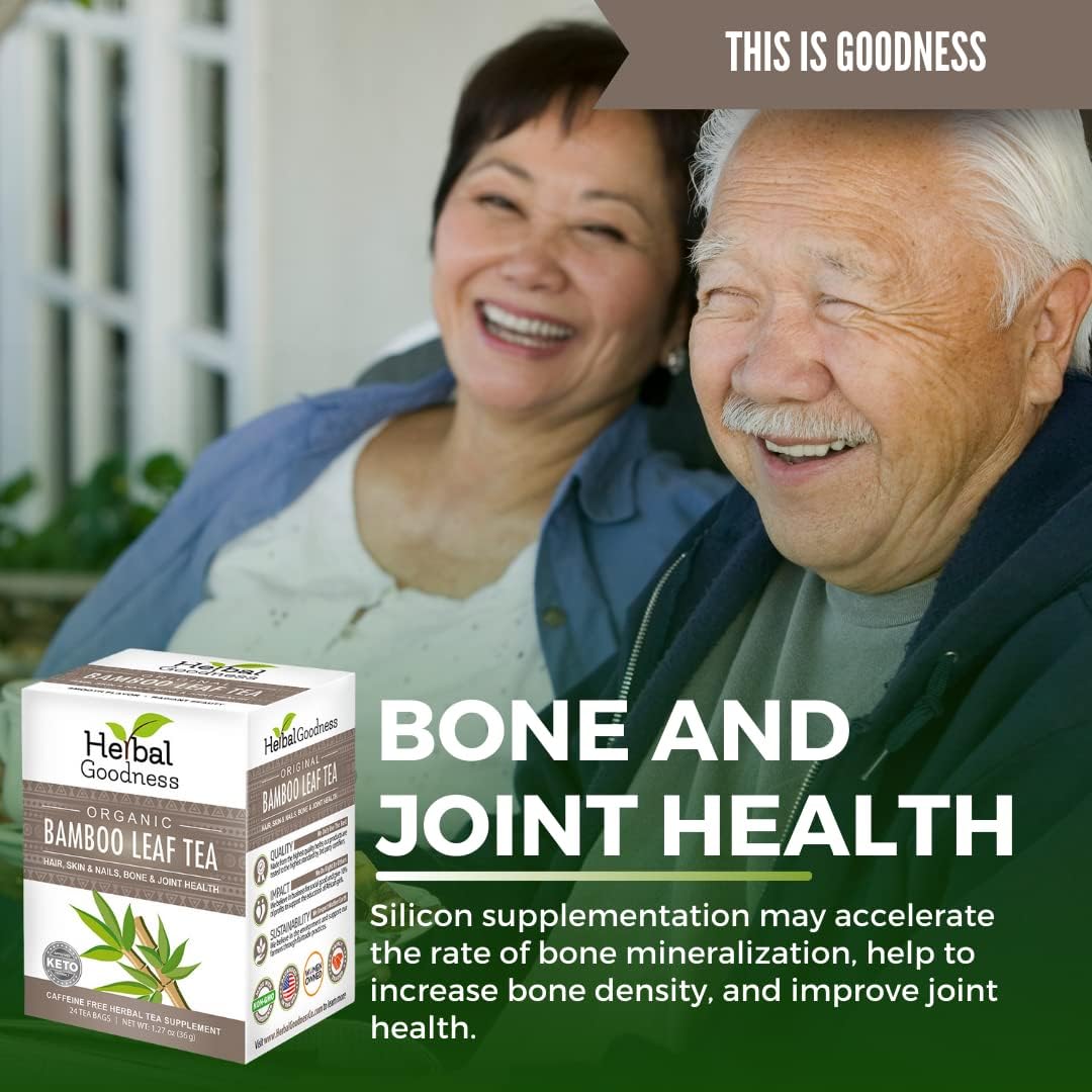 Bamboo Extract for Hair Growth - Tea Organic Hair Skin and Natural Silica & Collagen - How to Get Glowing Skin Inflammation Supplements 24ct Box Herbal Goodness : Health & Household