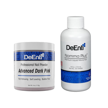 Deenti Nail Powder And Liquid Monomer Set - 4Oz Dark Pink Acrylic Nail Powder Dip For Nails + 4Oz Nomma Plus Professional Liquid Monomer