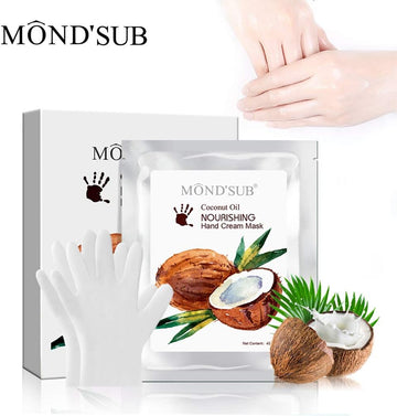 Mond’Sub Coconut Oil Hand Mask Gloves For Dry Hands Set Of 5 Pairs,Moisturizing & Whitening Anti-Aging Hydrating Hand Care Gloves, Soften Cutin/Supplement Nutrition,Exfoliating