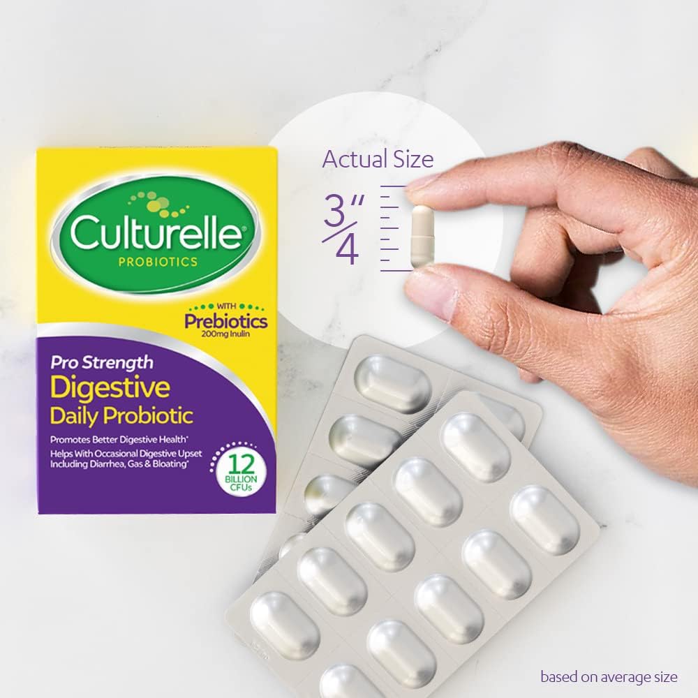 Culturelle Pro Strength Daily Probiotics For Digestive Health (2 Month Supply) With Prebiotics For Women & Men, Supports Occasional Diarrhea, Gas & Bloating, Gluten & Soy Free, 60 Count : Health & Household