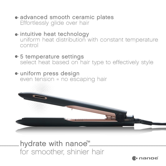 Panasonic nanoe Flat Iron for Healthy, Shiny Hair, Hair Styling Iron with Ceramic Plates and Intuitive Heat Technology, for Straightening, Smoothing and Curling - EH-HS99-K (Black/Rose Gold)