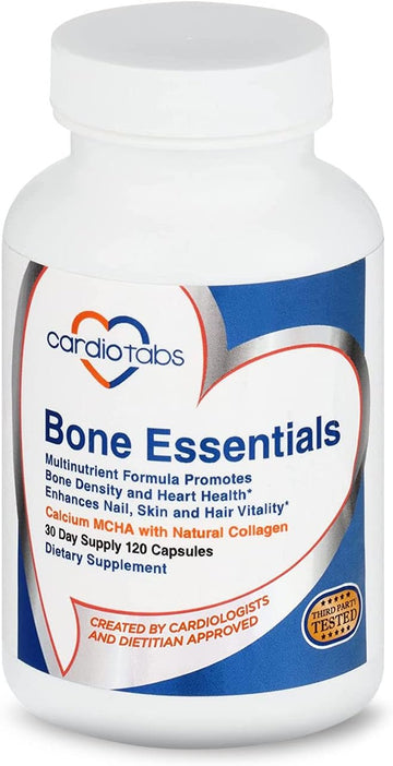 Bone Essentials With Mcha & Collagen, Calcium Supplement W/Calcium Hydroxyapatite For High Absorption, Bone Density And Heart Supplement W/Vitamins, Minerals & Proteins, 120 Capsules