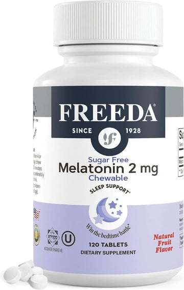 Freeda Melatonin 2Mg Sugar-Free Chewables – Natural Sleep Aid For Adults & Kids – Vegan, Kosher, Gluten-Free, Non-Gmo, Easy Bedtime Support – 60 Tablets