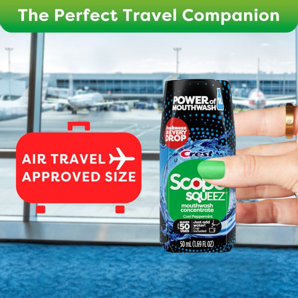 Crest Scope Squeez Mouthwash Concentrate, Cool Peppermint Flavor, 50Ml Bottle, Equal Uses Up To 1L Bottle *Vs 1L Scope Outlast Mouthwash, Squeez To Control The Strength : Health & Household