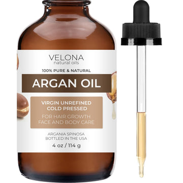 velona Argan Oil - 4 oz (With Dropper) | Morocco Oil For Hair Growth, Skin, Body and Face Care | Unrefined, Cold Pressed | 100% Natural and Moisturizing Carrier Oil | Cap Kit