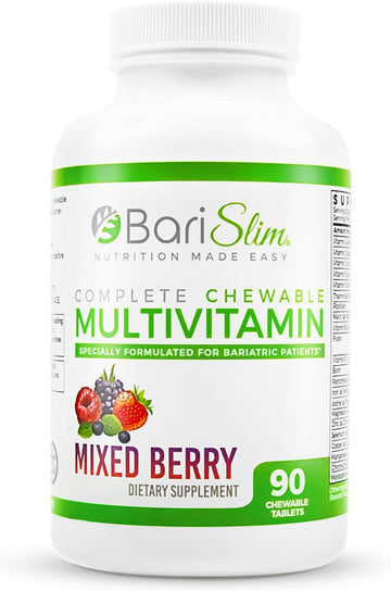 Complete Chewable Bariatric Multivitamin Tablets - 45 Mg Iron - Bariatric Vitamin & Supplement For Post Bariatric Surgery Including Gastric Bypass & Gastric Sleeve | Mixed Berry (90 Count)