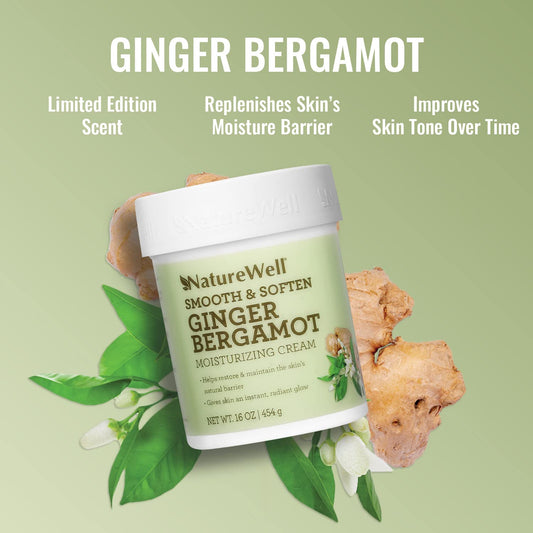 Nature Well Ginger Bergamot Smooth & Soften Moisturizing Cream For Face & Body, Infused With Natural Oils & Extracts, Restores Skin Moisture Barrier, 16 Oz