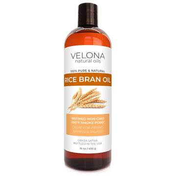 Rice Bran Oil by Velona - 16 oz | 100% Pure and Natural Carrier Oil | Refined, Cold Pressed | Cooking, Face, Hair, Body & Skin Care | Use Today - Enjoy Results