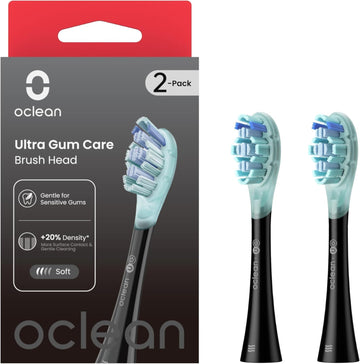 Oclean Replacement Toothbrush Heads, Soft Self-Developed Bristles, 2-Pack, Black, Compatible With All Oclean Adult Electric Toothbrushes (Ultra Gum Care)