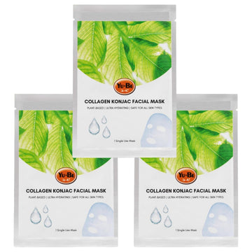 Yu-Be Facial Mask: Skin Firming Collagen | Plant-Based Konjac Sheet Mask Moisturizes, Softens, Nourishes, & Firms Mature Skin | Improves Tone & Texture | Home Spa Masks - 6 Sheets