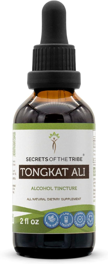 Secrets Of The Tribe Tongkat Ali Tincture Alcohol Extract, Wildcrafted Tongkat Ali (Eurycoma Longifolia) 2 Oz