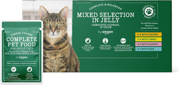 By Amazon Complete Food For Adult Cats, Mixed Selection In Jelly, 4.8 Kg (48 Packs Of 100G) (Packaging May Vary)Cz801055-02/ Cz843