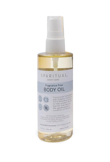 Sparitual Fragrance Free Body Oil | Unscented Body Moisturizer For Hydration And Massage Oil | 4 Oz