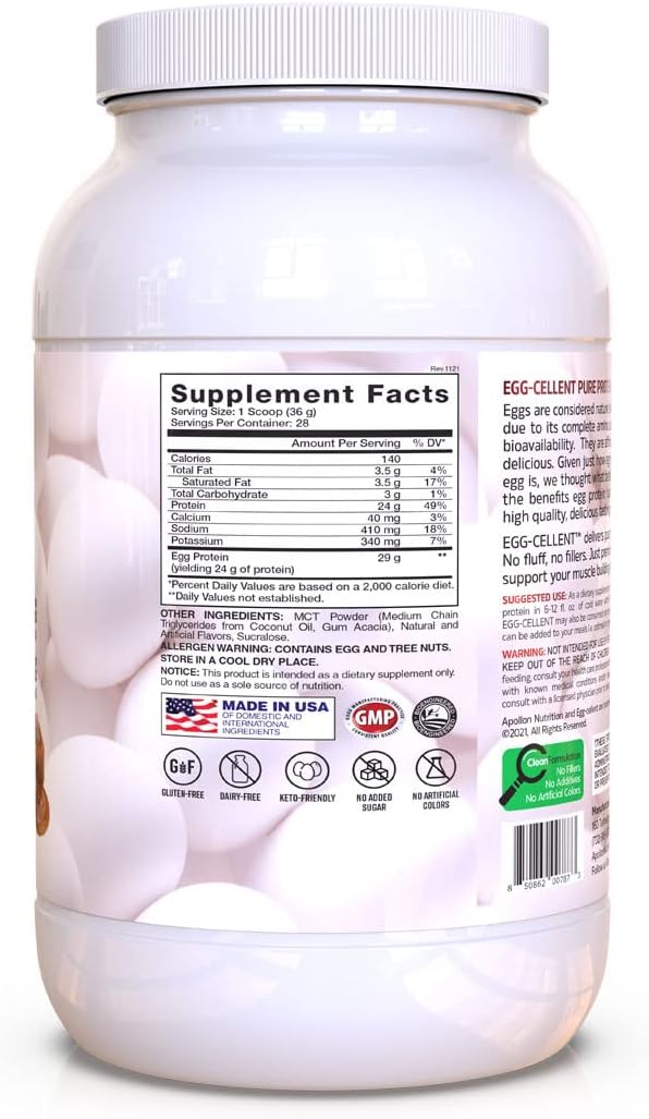 Apollon Nutrition Egg-Cellent | 24g Whole Egg Protein Powder, DRecover