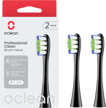 Oclean Toothbrush Professional Clean Brush Head Replacements, Compatible With All Oclean Electric Handles, Fda Approved (2 Pack) β Black