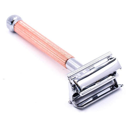 Parker 29L Pink, Long Handle Butterfly Open Double Edge Safety Razor For Women, 5 Parker Premium Platinum Double Edge Razor Blades Included