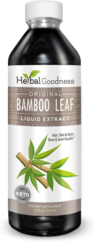 Bamboo Extract For Hair Growth - Natural Bamboo Leaf - Organic Hair Skin And Nail Vitamins Natural Silica, Collagen Supplement, Radiant Skin And Nails - 12Oz Liquid - Herbal Goodness