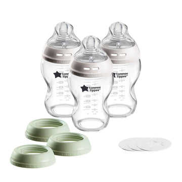 Tommee Tippee Natural Start Glass Baby Bottle, Cup Or Jar Set, 9Oz, 3-In-1 Set For Babies With Slow Flow Breast-Like Nipple For A Natural Latch And Leak-Proof Travel Food Jar Lids