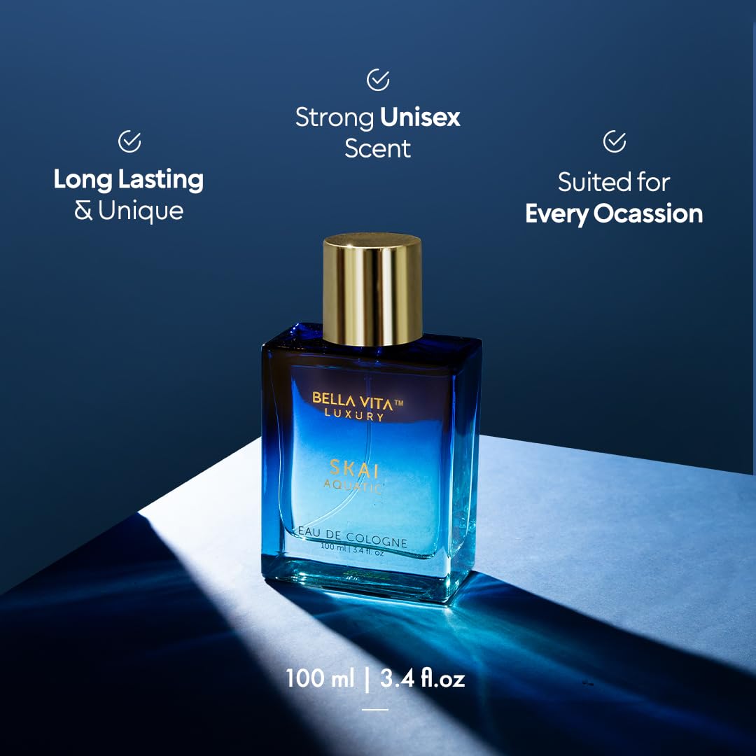 Bellavita Luxury Skai Aquatic Unisex Cologne (3.48 Fl.Oz) Gift | Unisex Fresh Cologne Perfume | Long-Lasting Body Mist With Bergamot & Pink Pepper | Clean, Natural & Cruelty-Free Vanilla Perfume : Beauty & Personal Care
