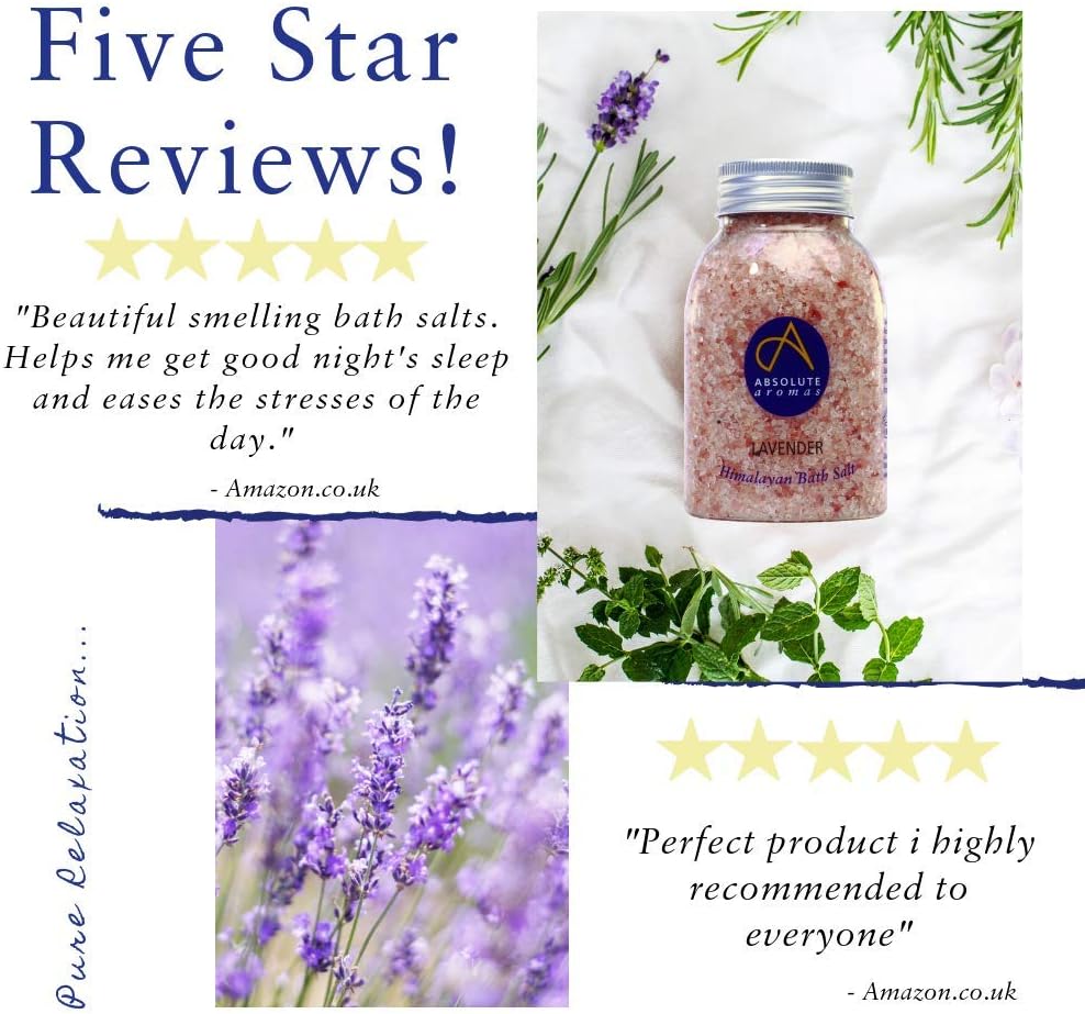 Absolute Aromas Lavender Bath Salts 290g - Natural Pink Himalayan Salt Infused with 100% Pure Lavender French Essential Oil - Relax and soak Tired Muscles : Amazon.co.uk: Beauty
