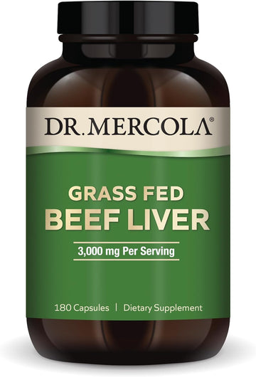 Dr. Mercola Grass Fed Beef Liver, 30 Servings (180 Capsules), 3,000 Mg Per Serving, Dietary Supplement, Supports Immune Heath, Non-Gmo