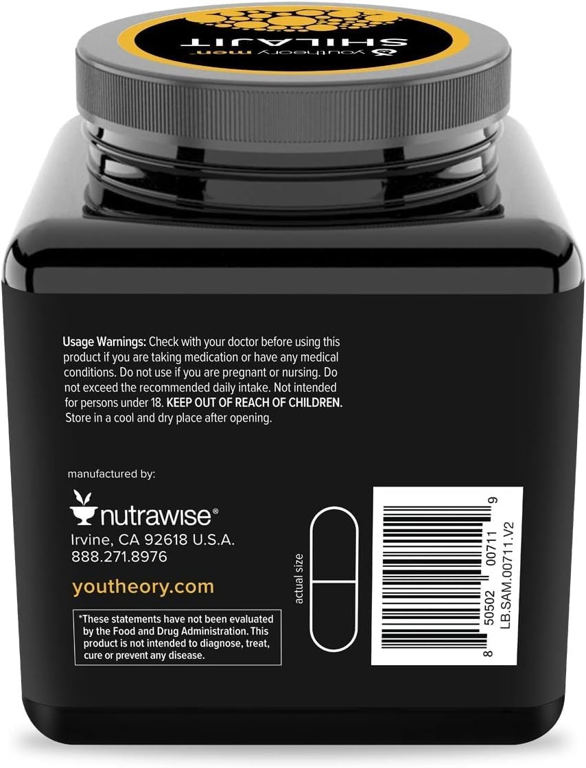 Youtheory Mens Shilajit Advanced, Black, Pure Himalayan superfood, 60 Capsules : Health & Household