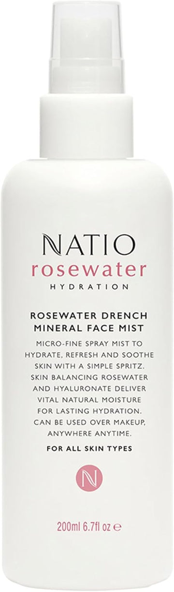 Natio Australia Rosewater Hydration Drench Mineral Face Mist, 200 Ml - Face Moisturiser For All Skin Types - Makeup Safe Face Mist Hydrating Spray