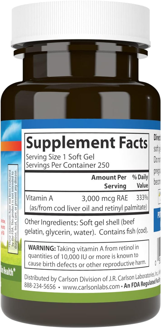 Carlson - Vitamin A, 10000 Iu (3000 Mcg Rae), Vision Health, 250 Softgels