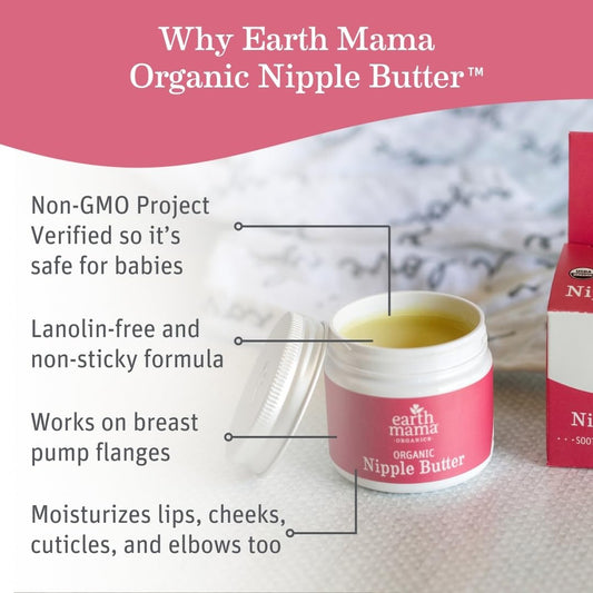 Earth Mama Organic Nipple Butter⢠| Nipple Cream Safe For Breastfeeding | Postpartum Essentials For Nursing | Non Lanolin Nipple Cream, 2-Fluid Ounce