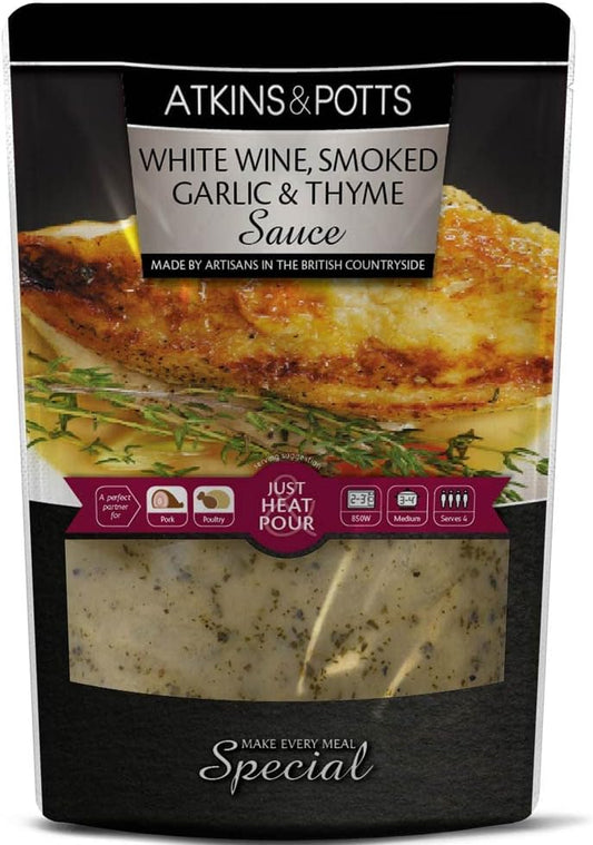 Atkins & Potts White Wine, Smoked Garlic And Thyme Finishing Sauce, 350 G
