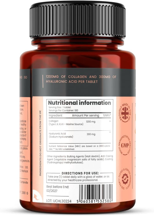 Ultracoll Collagen & Hyaluronic Acid 1500Mg X 360 Tablets (2 Bottles Of 180)-1 Years Supply