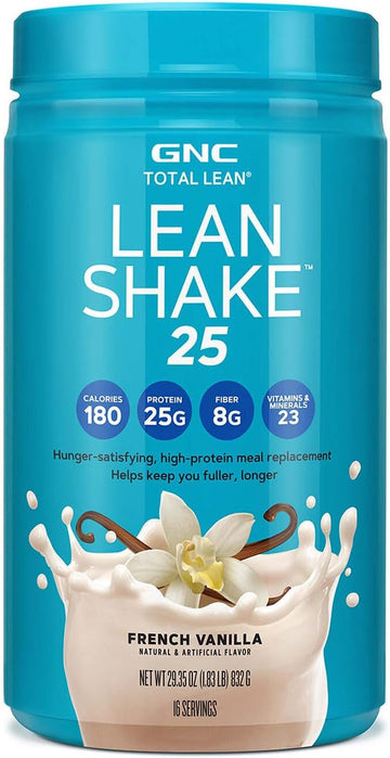 Gnc Lean Shake 25 Meal Replacement Powder, Weight Management, With 25G Protein And High Fiber, Keto, French Vanilla, 16 Servings