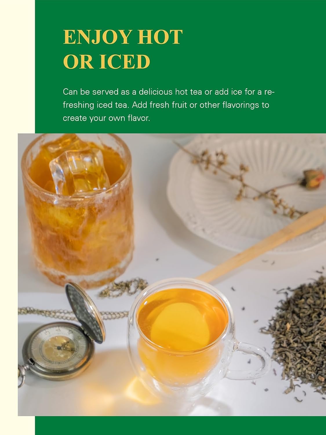 Gldnt Organic Jasmine Green Tea, Organic Jasmine Green Tea Loose Leaf With Delightful Aroma, Delicate And Smooth Flavor, Hot & Iced Tea, 16 Ounce