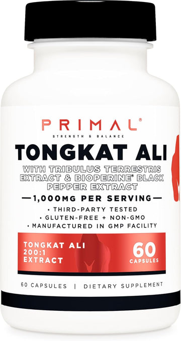 Primal Tongkat Ali Capsules (60 Capsules / 30 Servings, 1,000 Mg Per Serving) | Modernized Traditional Energy And Performance Support For Men - Gluten Free, Non-Gmo Herbal Nutritional Supplement