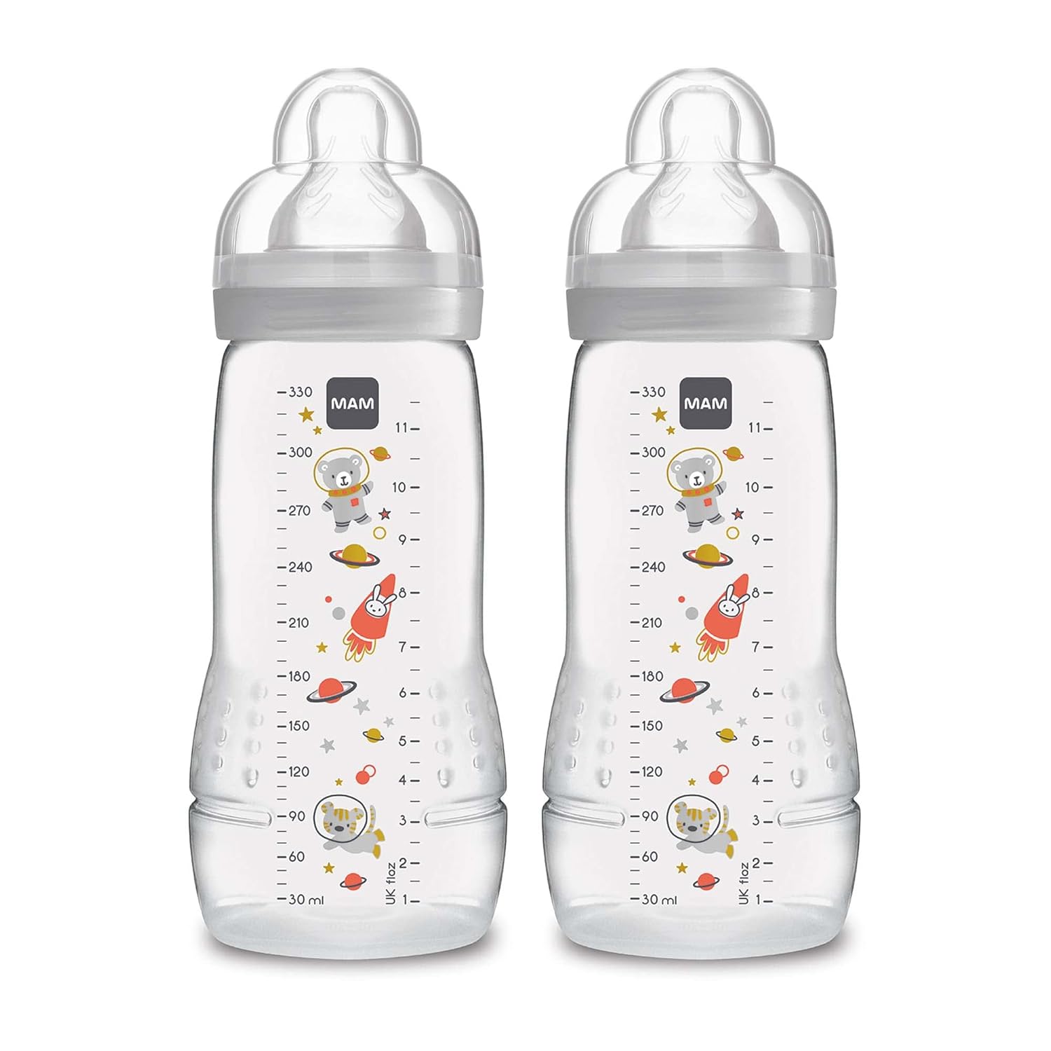 Mam Easy Active Baby Bottles 11 Oz With Bonus Nipple, Fast Flow Skinsoft Silicone Nipple With Wide Neck Ergonomic Design, Easy To Hold, Bpa-Free Bottles With Leak-Proof Caps For 4+ Months Baby, Boy