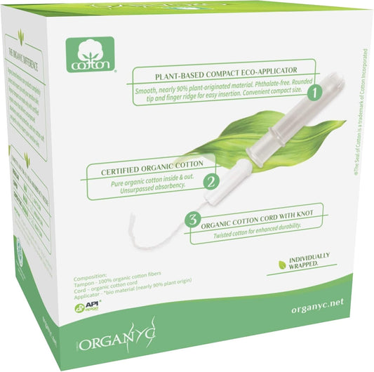 Organyc 100% Certified Organic Cotton Tampons, Plant-Based Eco-Applicator, Super Flow, 16 Count