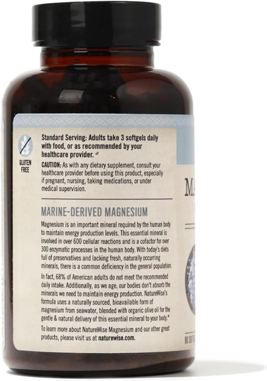 Naturewise Magnesium Essential Mineral Supplement for Optimal Health, Wellness, and Mood Support(90 Softgels)