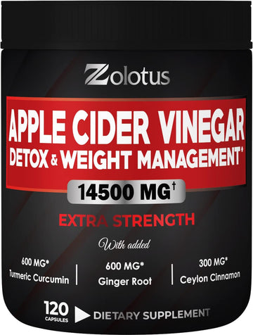 16 In 1 Apple Cider Vinegar Capsules, Equivalent To 14500Mg, With Turmeric, Cinnamon, Milk Thistle, Garcinia Cambogia, Quercetin, Best Supplement For Keto, Detox & Weight Management (120 Capsules)