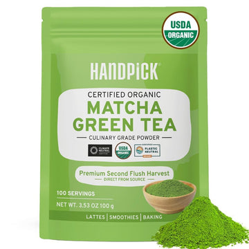 Handpick Japanese Organic Matcha Green Tea Powder (100 Servings) - Authentic Premium Second Flush Harvest | Resealable Ziplock Pouch