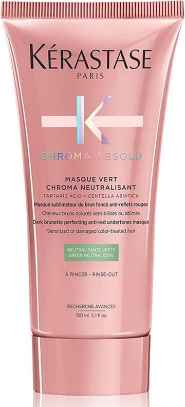 Kérastase Chroma Absolu, Softening And Strengthening Mask, Neutralising Red Tones, For Sensitised Or Brown Colour-Treated Hair, With Lactic Acid, Masque Vert Chroma Neutralisant, 150 Ml