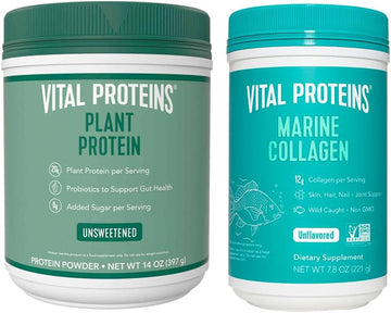 Vital Proteins Marine Collagen Peptides Powder 7.8 Oz Unflavored + 14 Oz Unsweetened Plant Protein Powder