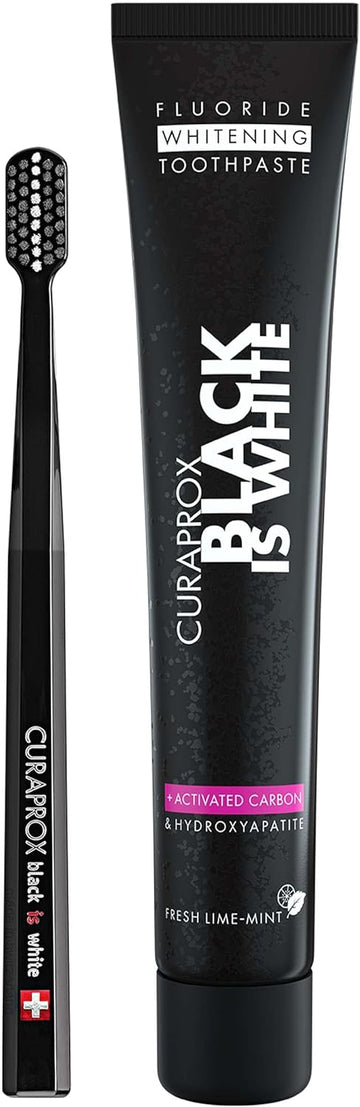 Curaprox Black Is White Toothpaste, 60Ml + Cs 5460 Ultra-Soft Toothbrush - Activated Charcoal Whitening Toothpaste Set, 2 Count (Pack Of 1)