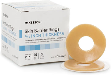 McKesson Skin Barrier Rings, Ostomy, Absorbent, Conforming Seal, Hydrocolloid, 1/16 Thickness, 2 in Diameter, 160 Count